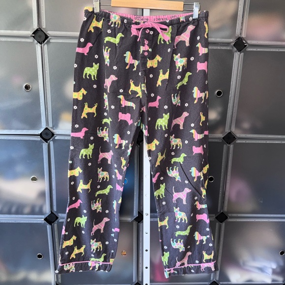 PJ Salvage Flannel Pajama Set in Gray with Multicolored Dog Silhouettes Wns L - Picture 7 of 15